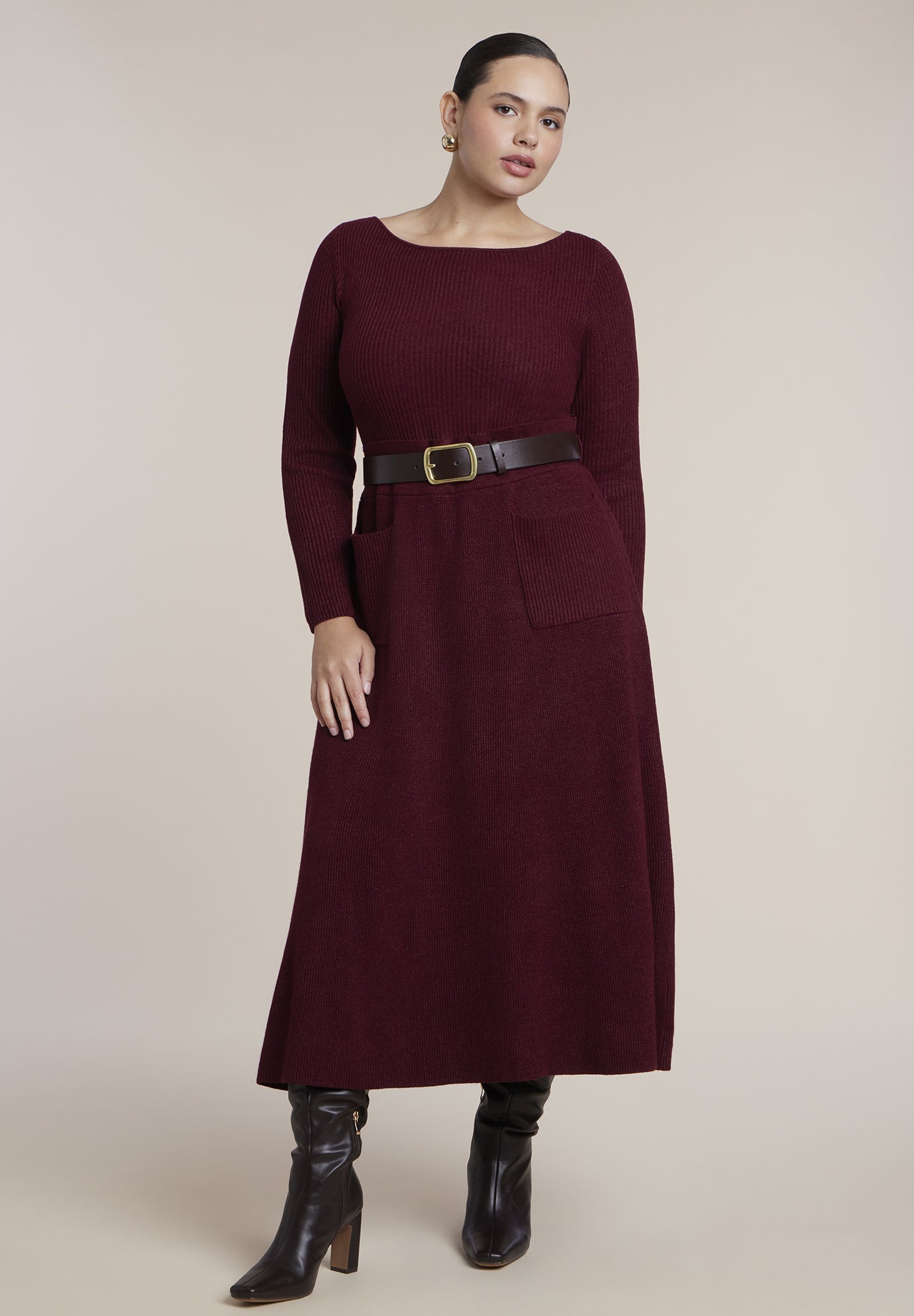 Belted Ribbed Sweater Maxi Dress image number 0