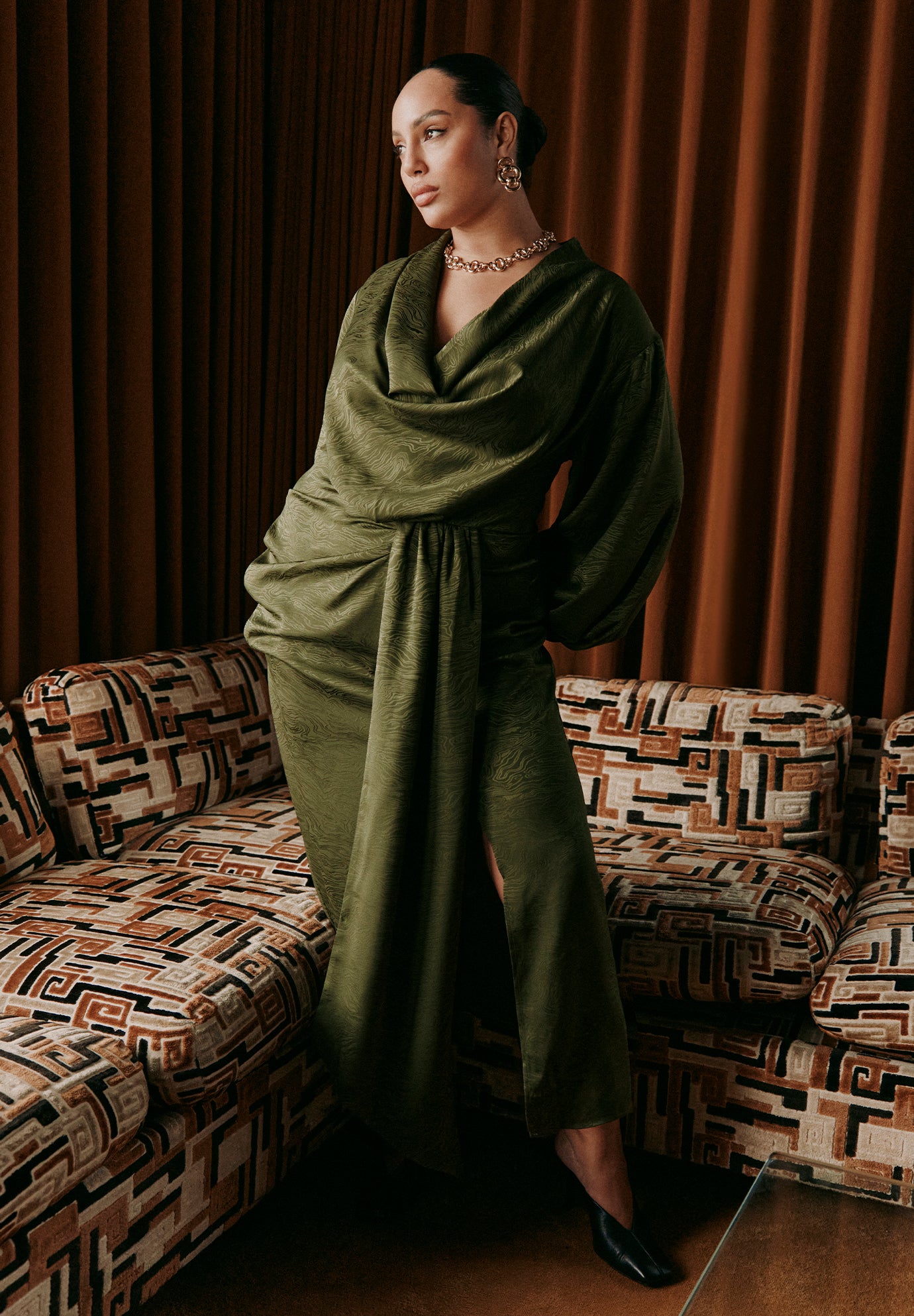 Draped Jacquard Maxi Dress image number 0