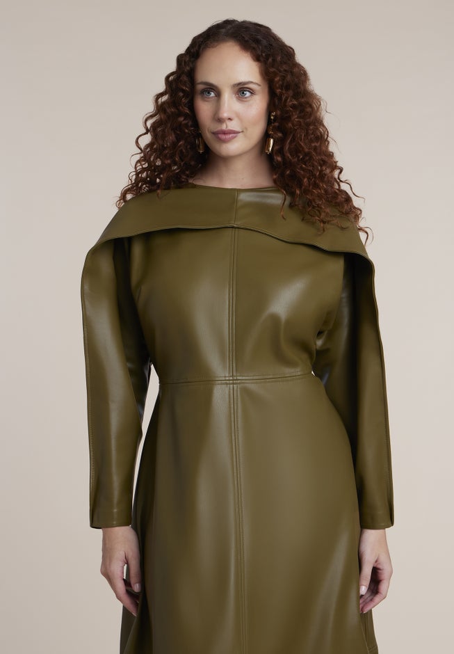 Rounded Sleeve Faux Leather Maxi Dress image number 2