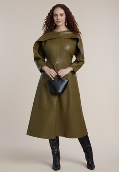 Rounded Sleeve Faux Leather Maxi Dress