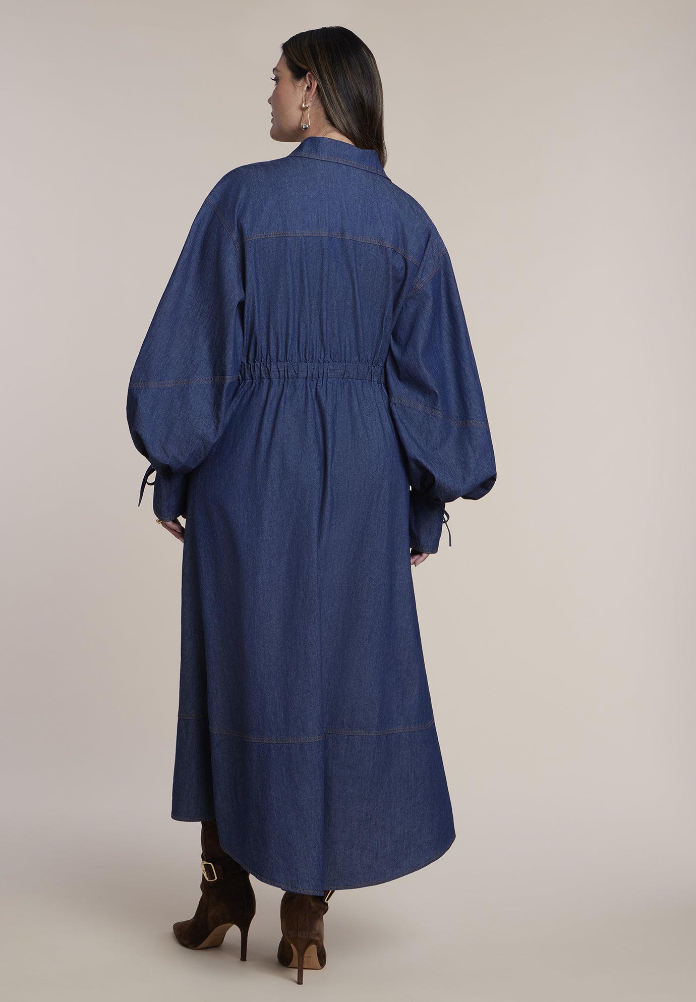 Balloon Denim Maxi Shirt Dress image number 1