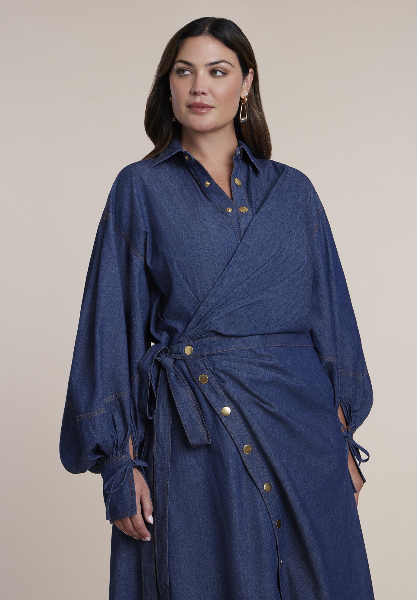 Balloon Denim Maxi Shirt Dress image number 2
