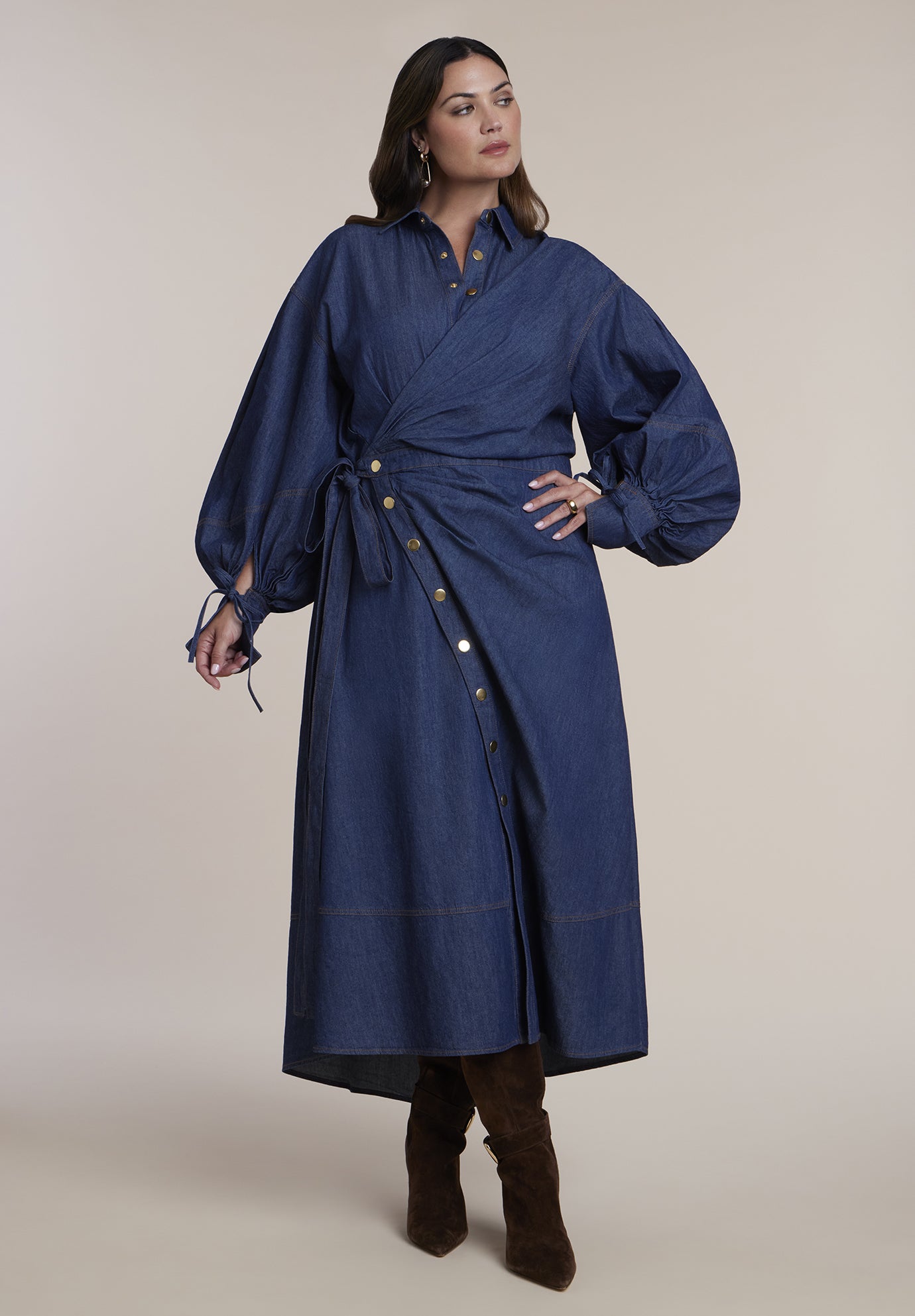 Balloon Denim Maxi Shirt Dress image number 0