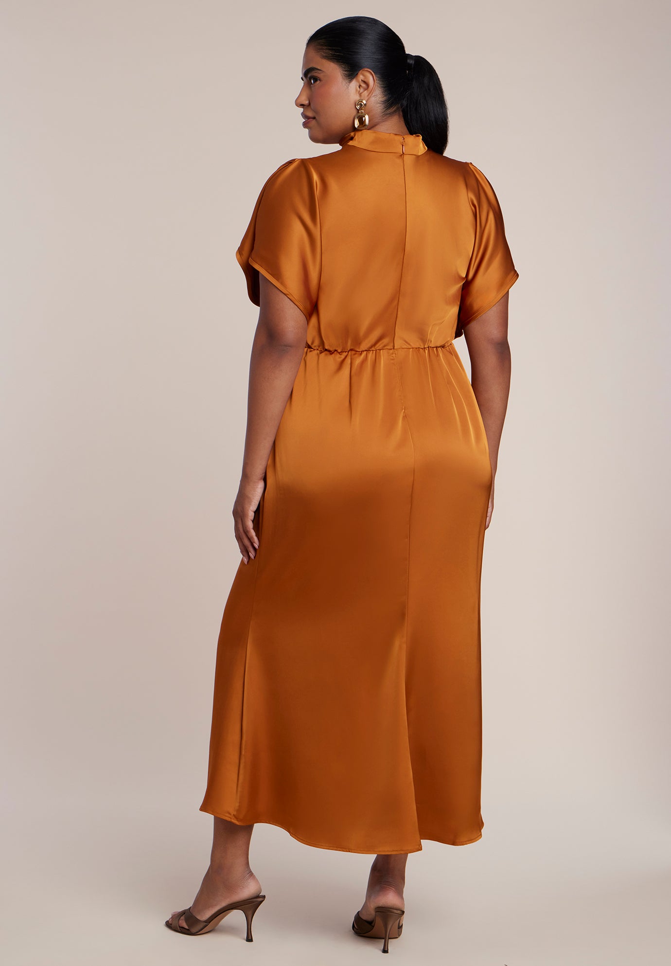 Flutter-Sleeve Satin Midi Dress image number 1