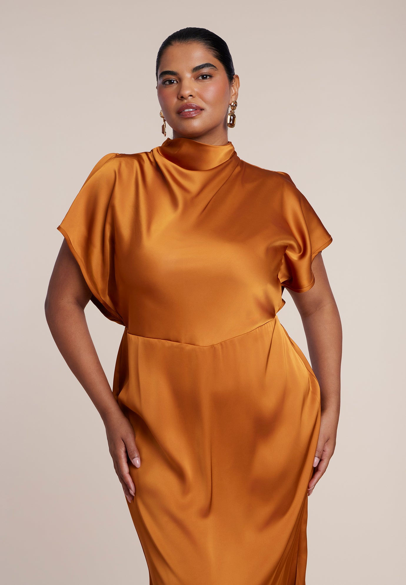 Flutter-Sleeve Satin Midi Dress image number 3
