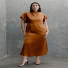 Flutter-Sleeve Satin Midi Dress image number 0