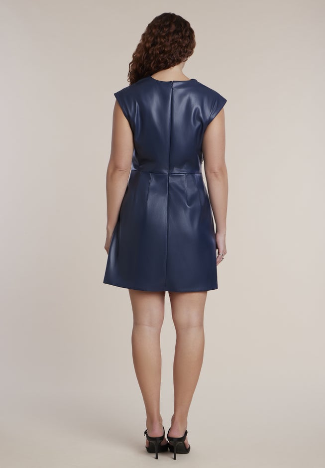 Funnel Neck Faux Leather Mini Dress image number 1