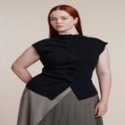 Pleated Button-Front Mock Neck Top image number 0