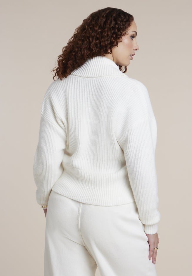 Overlapped Collar Ribbed Sweater image number 1