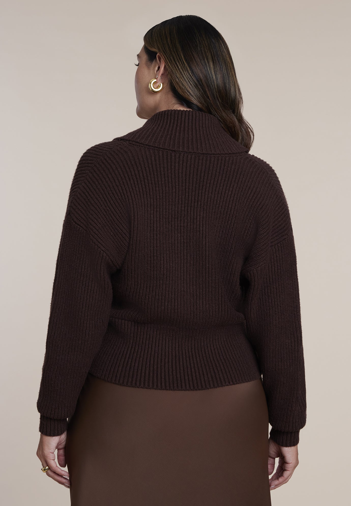 Overlapped Collar Ribbed Sweater image number 1