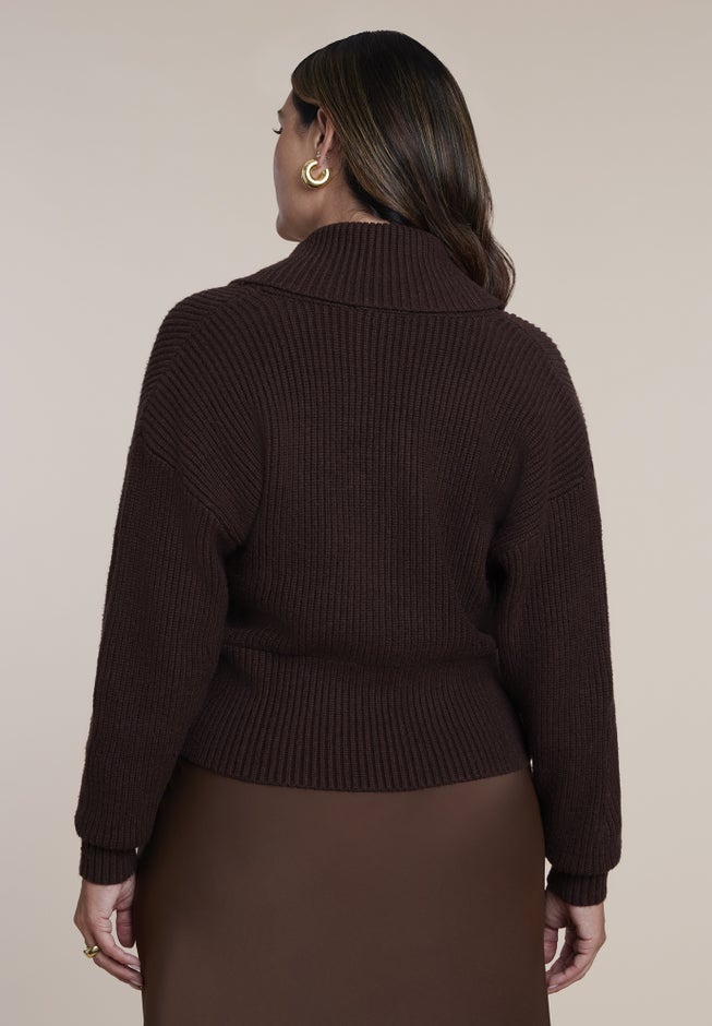 Overlapped Collar Ribbed Sweater image number 1