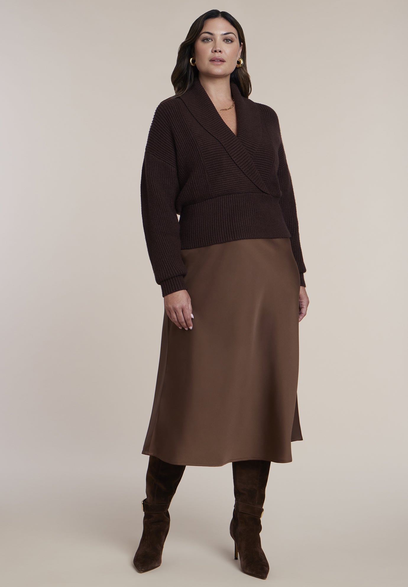 Overlapped Collar Ribbed Sweater image number 2