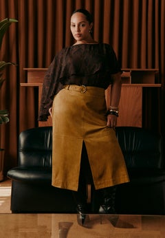 Belted Faux Suede Midi Skirt