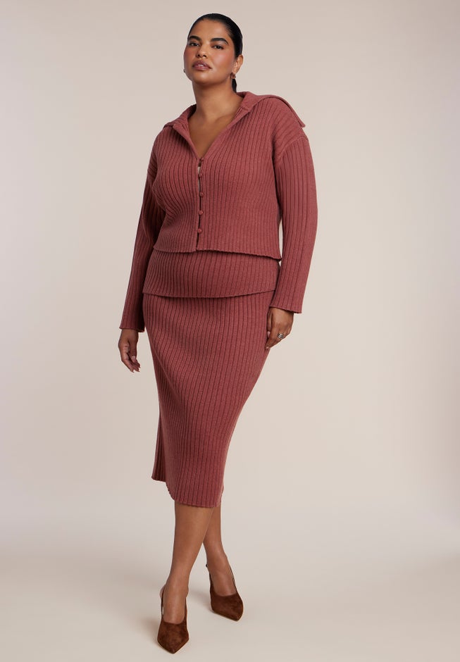 Foldover Rib Knit Midi Skirt image number 1