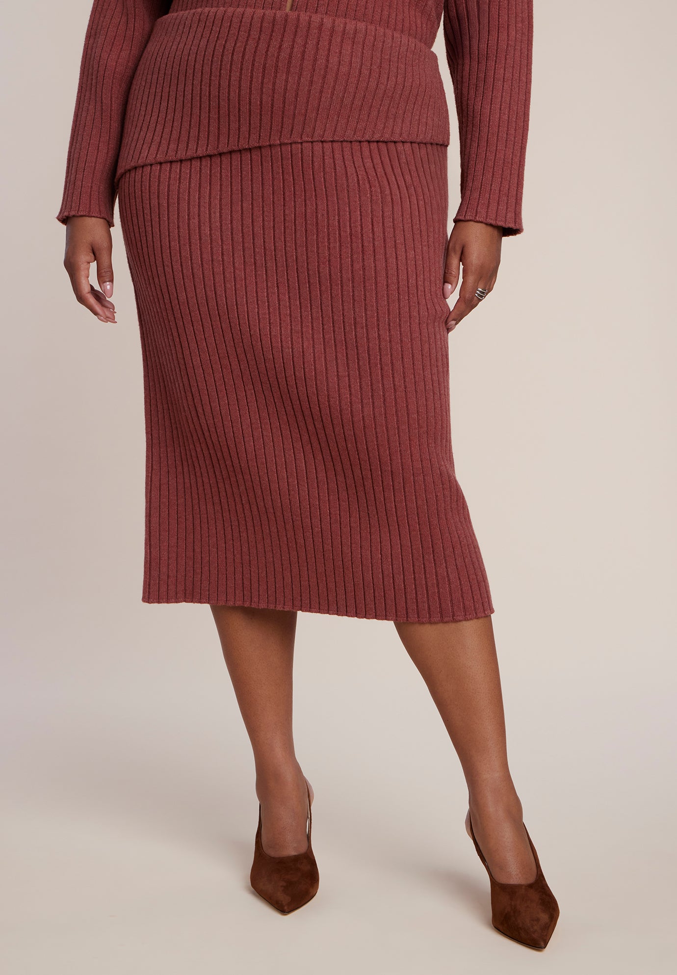 Foldover Rib Knit Midi Skirt image number 2