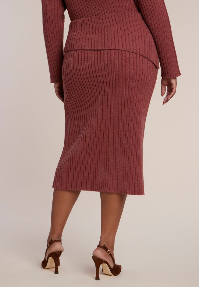 Foldover Rib Knit Midi Skirt image number 3