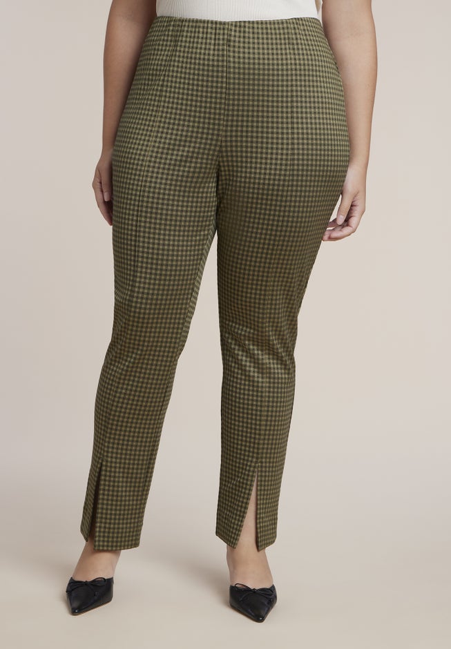 Houndstooth Fitted Slit-Hem Pant image number 1