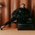 Faux Leather Funnel Neck Cinched-Waist Jacket image number 5