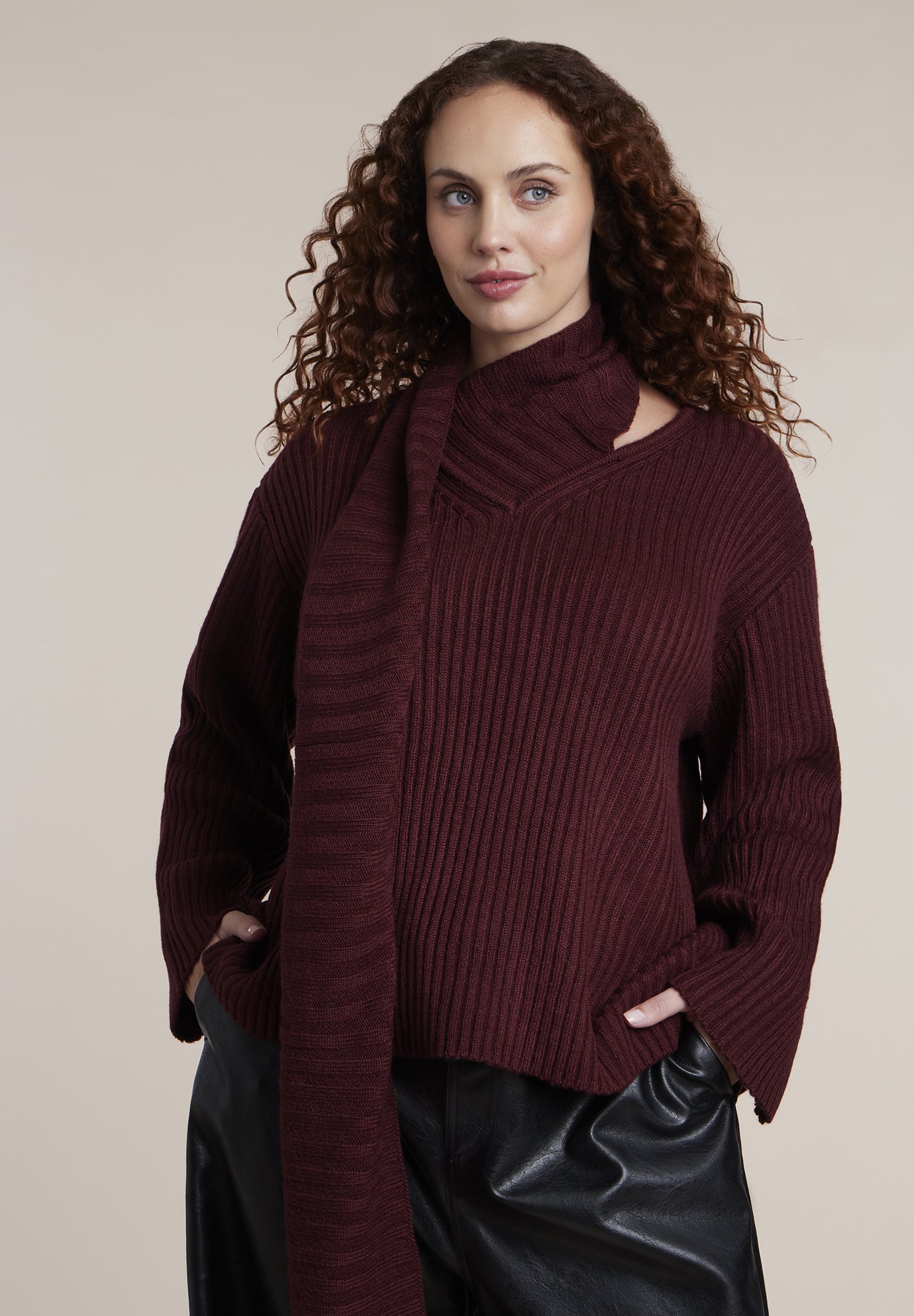 Brushed Scarf Neck Sweater image number 0