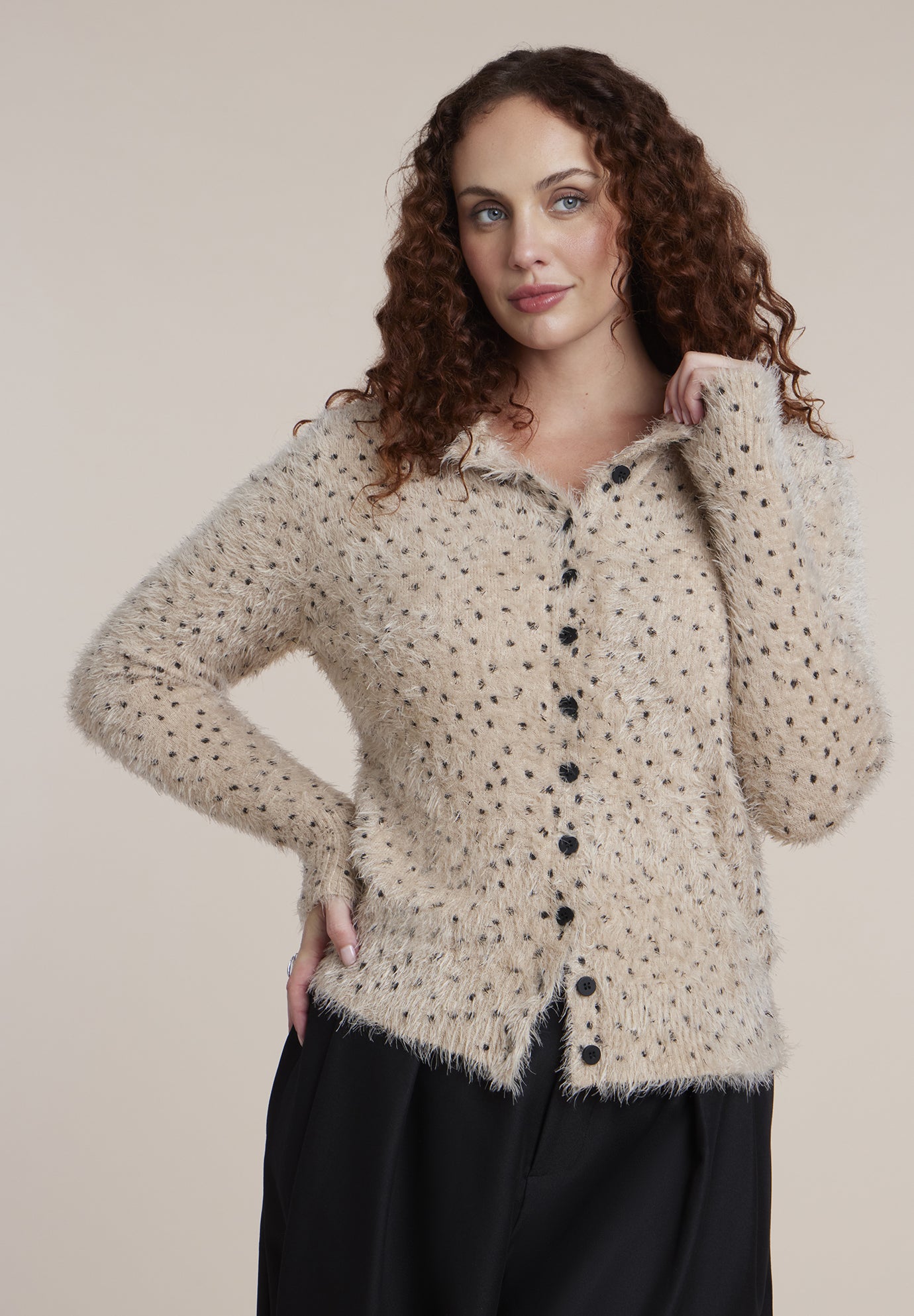 Dotted Fuzzy Cardigan image number 0