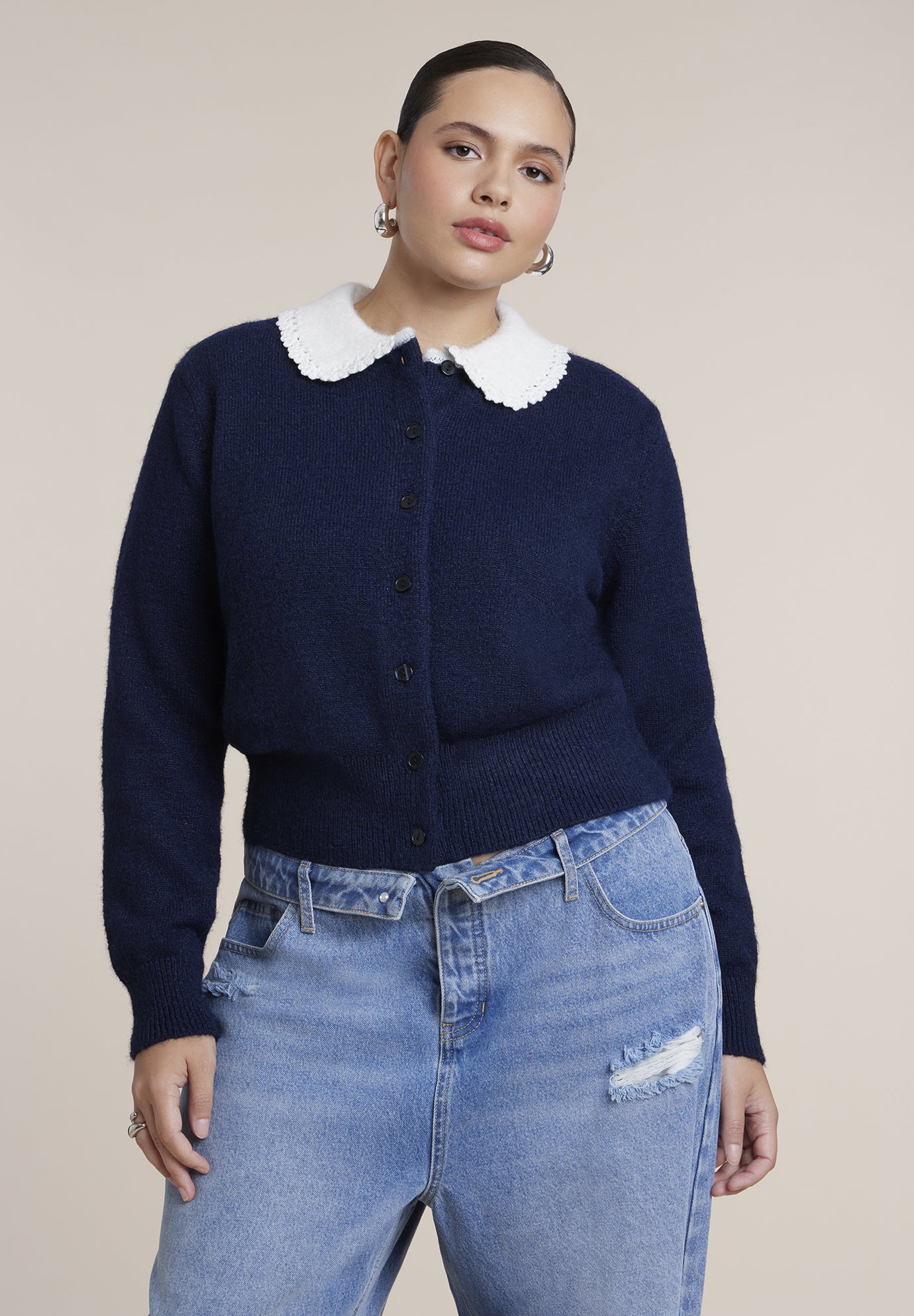 Pointelle Collar Cardigan image number 0