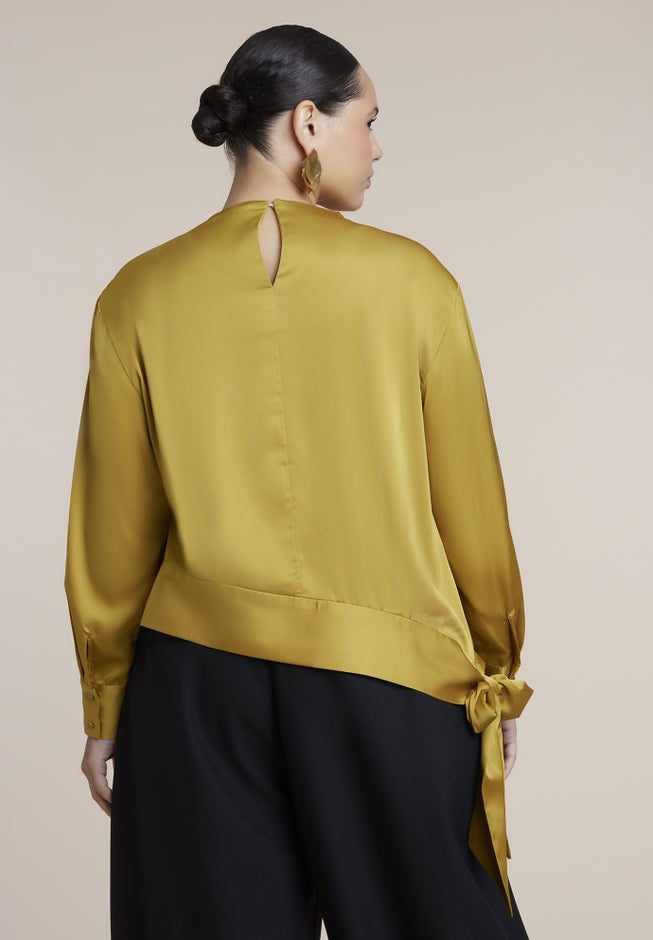 Draped Satin Waist-Tie Blouse image number 1