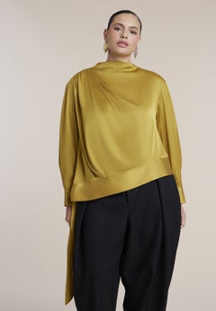 Draped Satin Waist-Tie Blouse