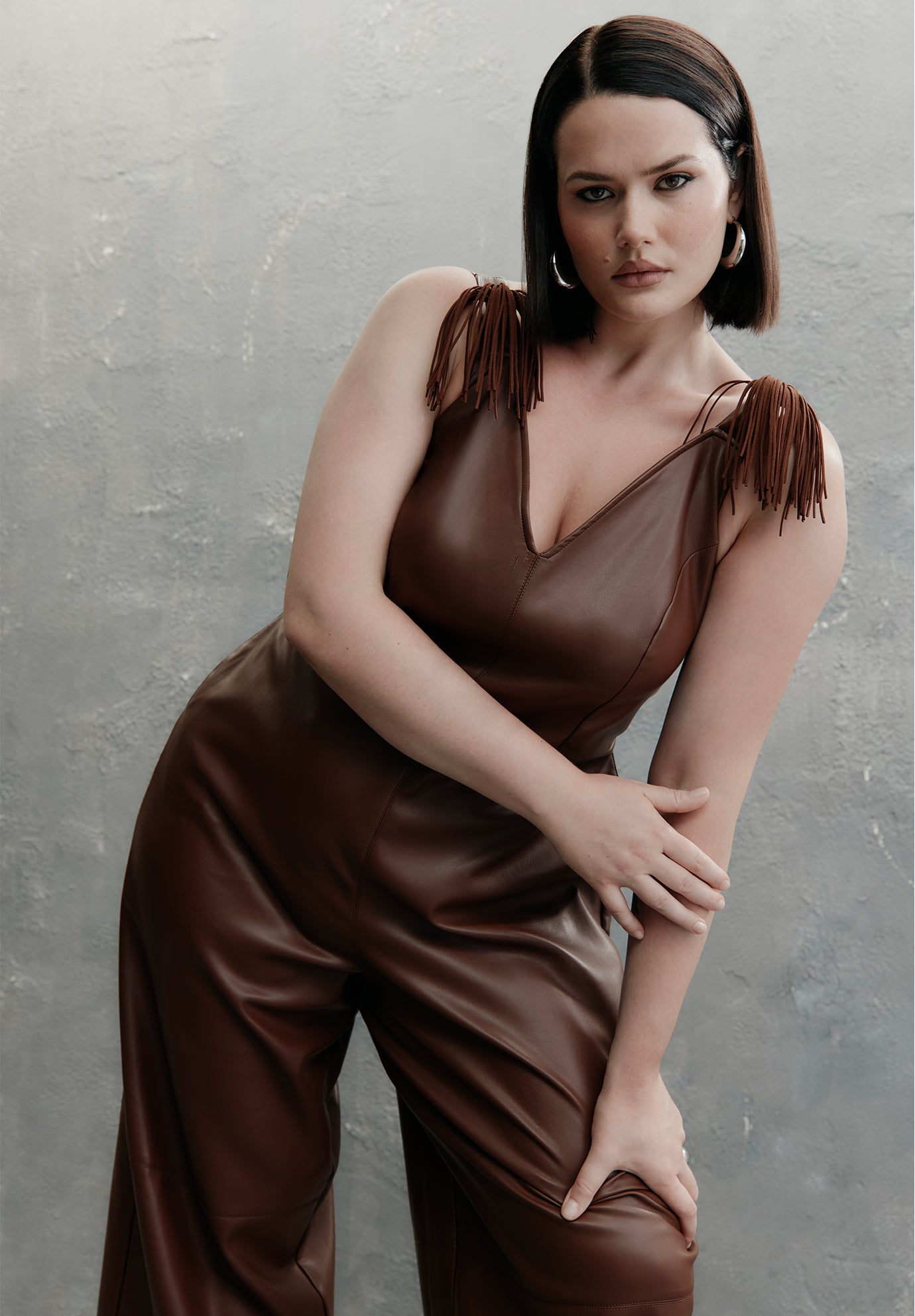 Fringe Detail Faux Leather Jumpsuit image number 4