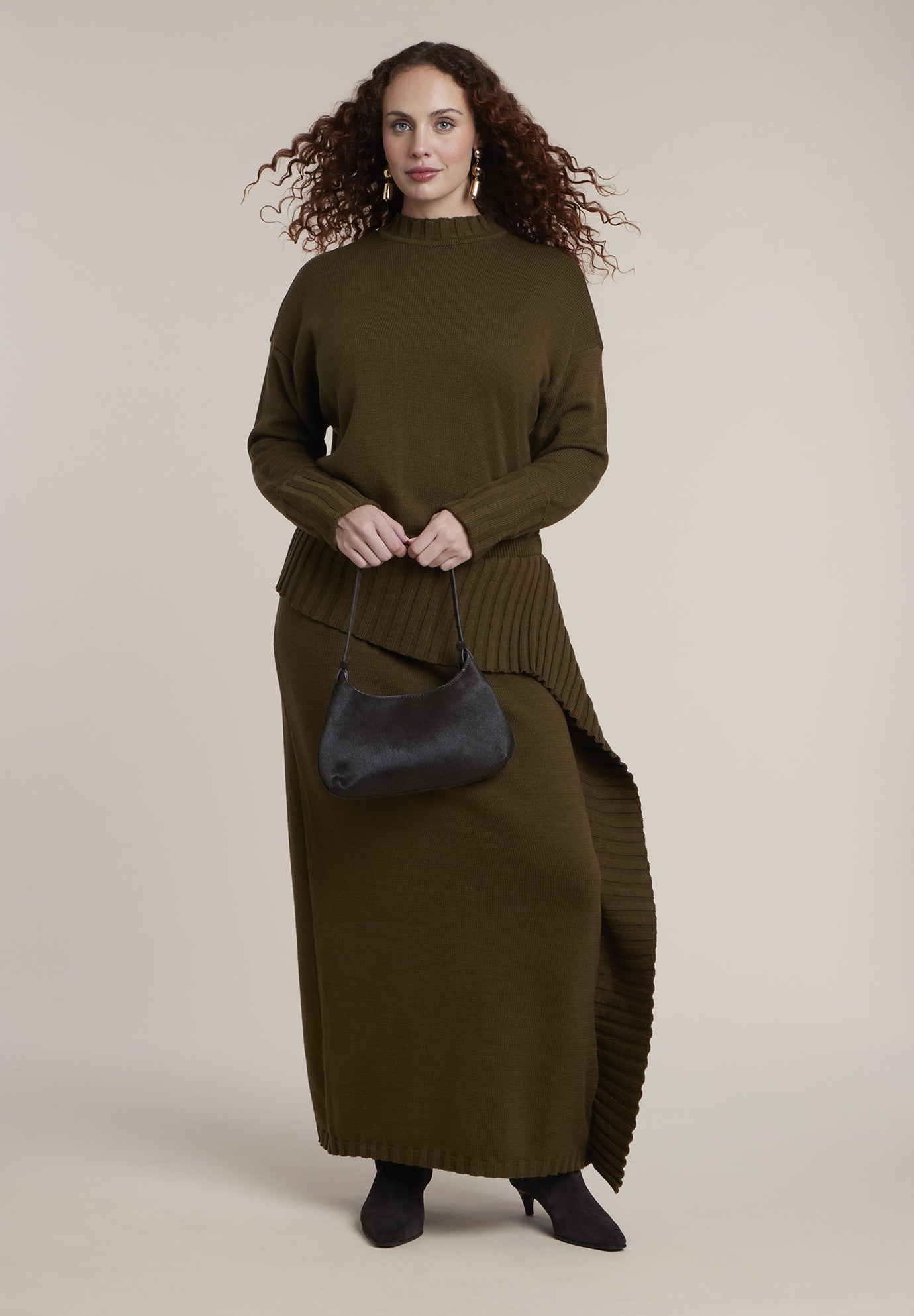 Foldover Skirt Sweater Midi Dress image number 0