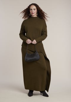 Foldover Skirt Sweater Midi Dress