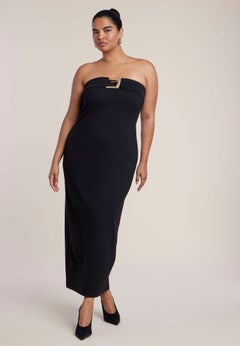 Buckle Detail Strapless Knit Maxi Dress