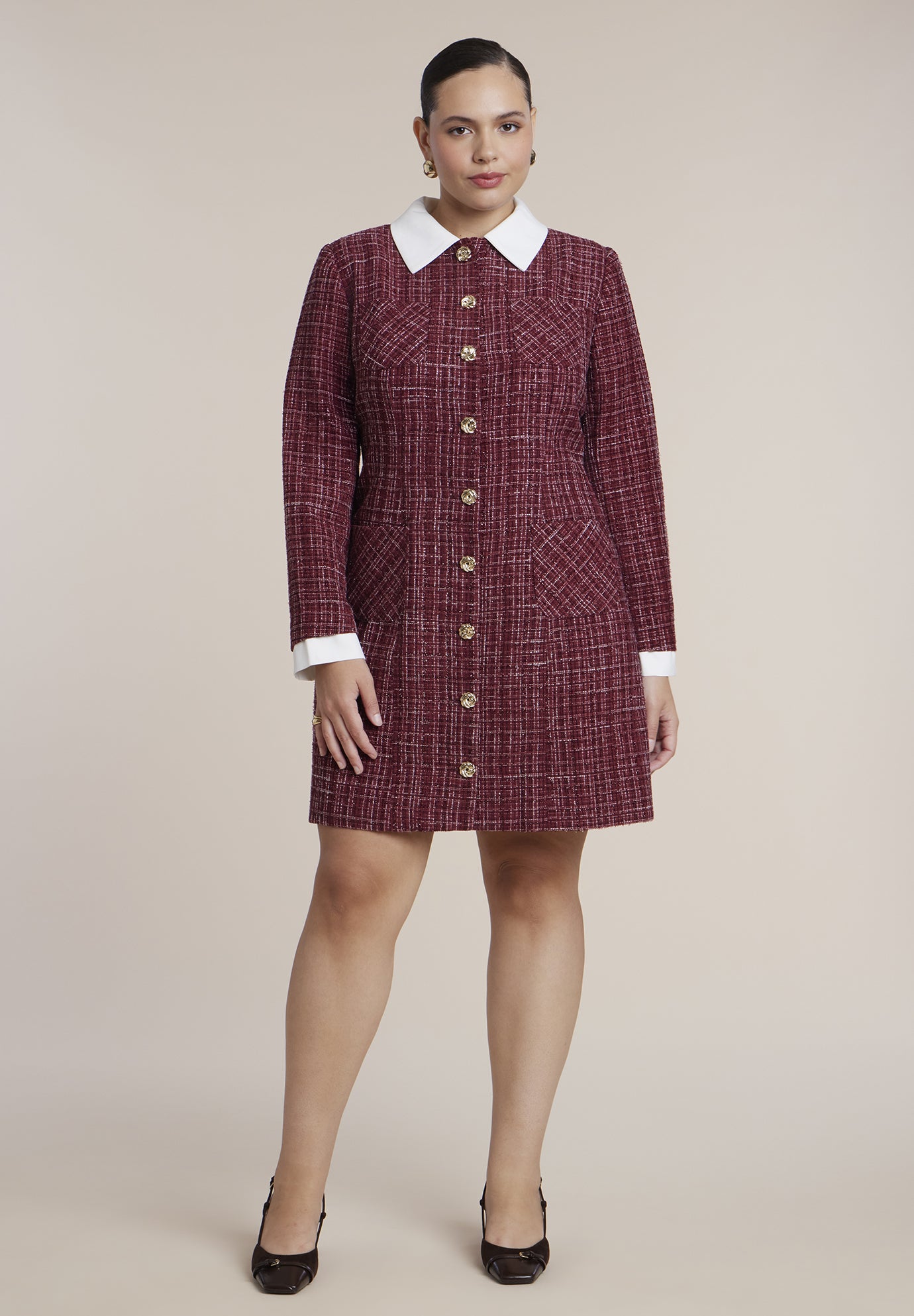 Tweed Twofer Mini Shirt Dress image number 0