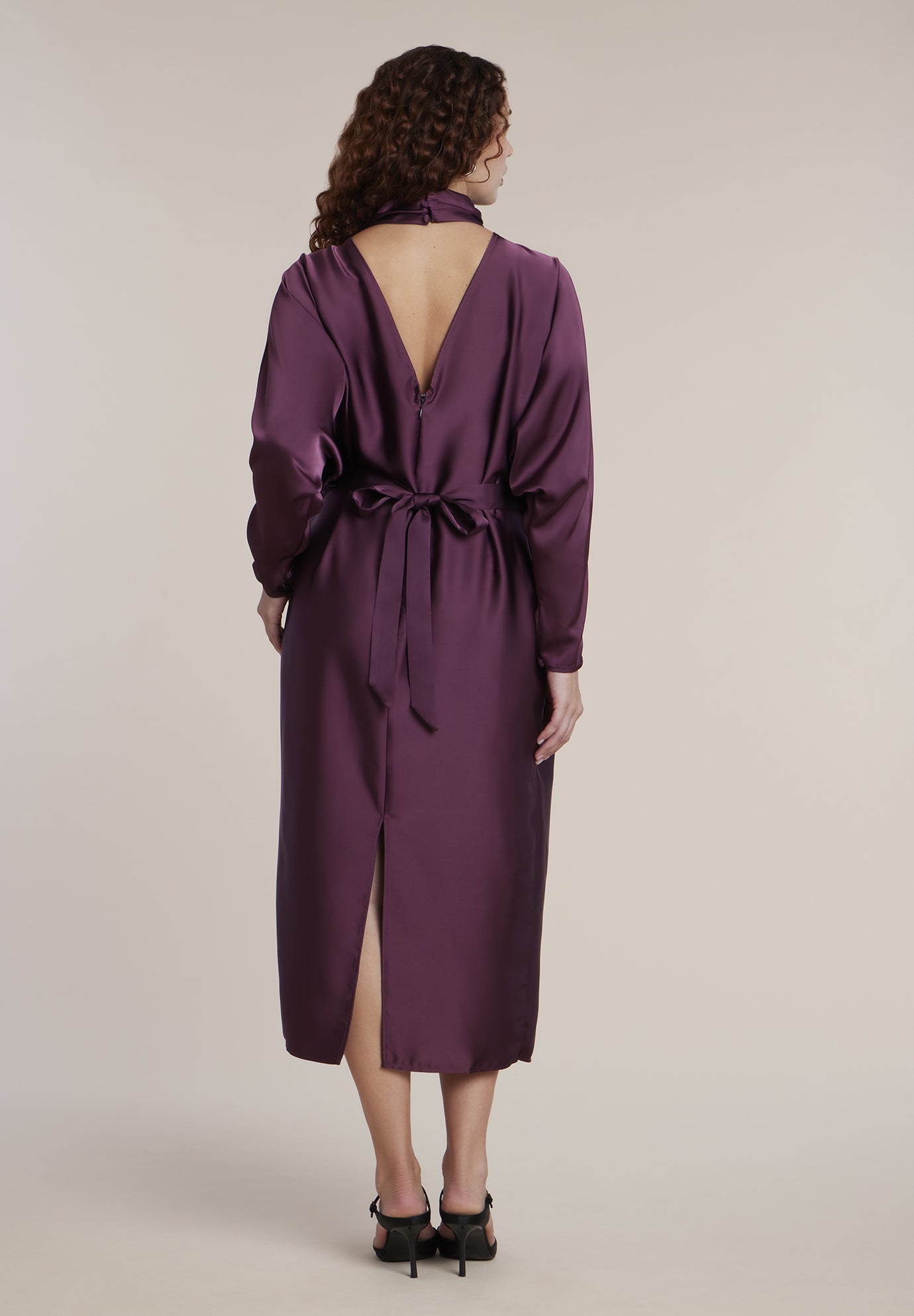 Dramatic Draped Satin Midi Dress image number 1