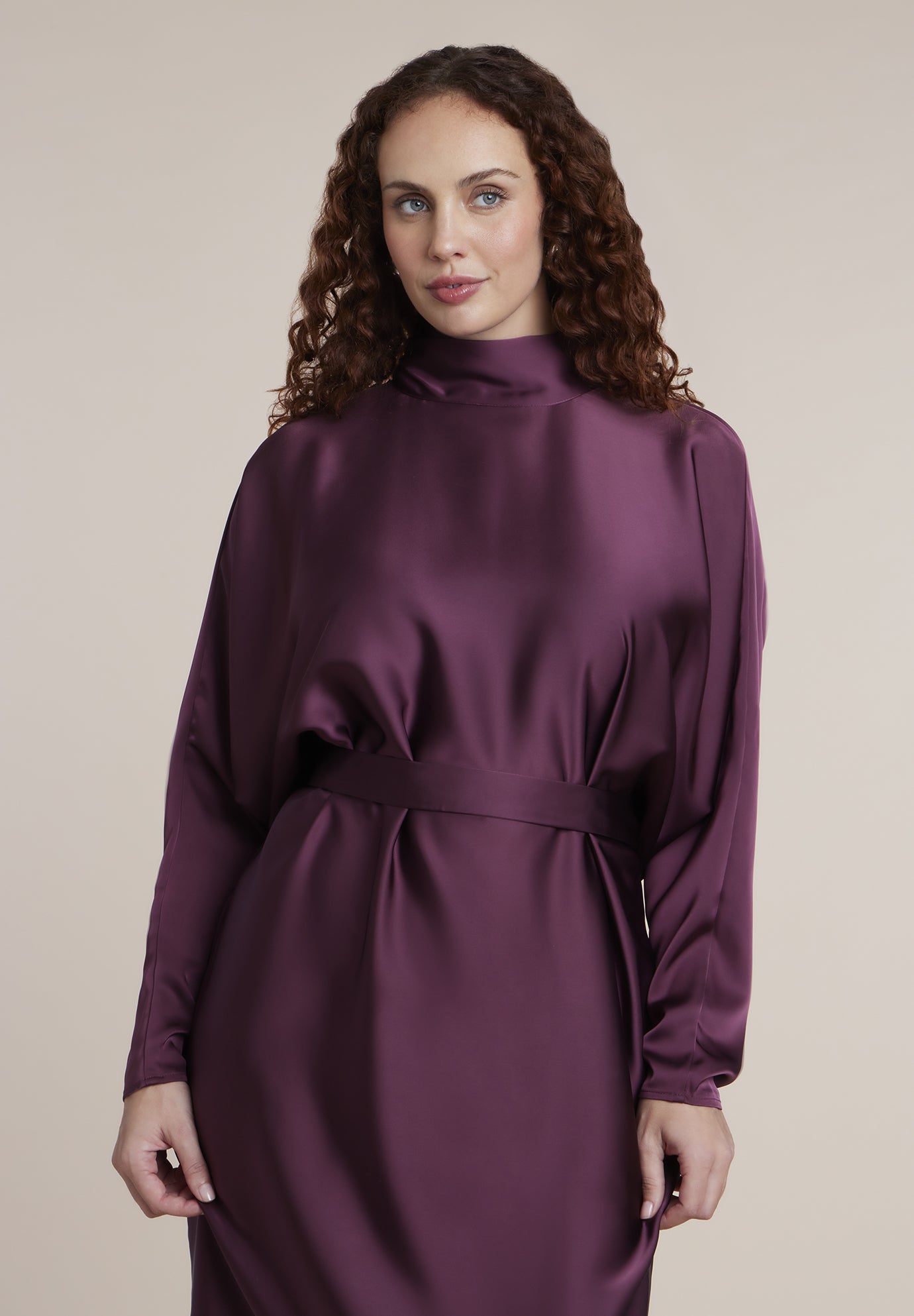 Dramatic Draped Satin Midi Dress image number 2