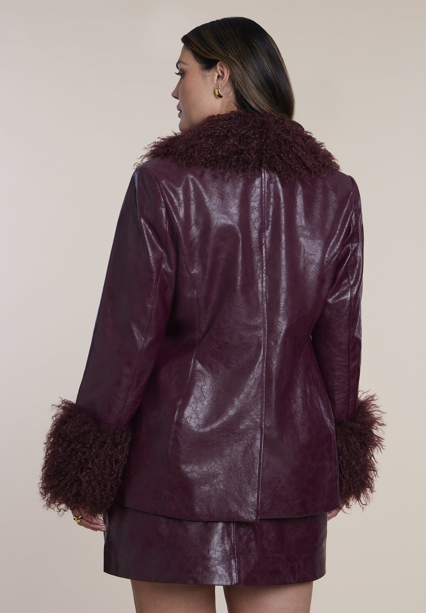 Faux Fur-Trim Faux Leather Jacket image number 1