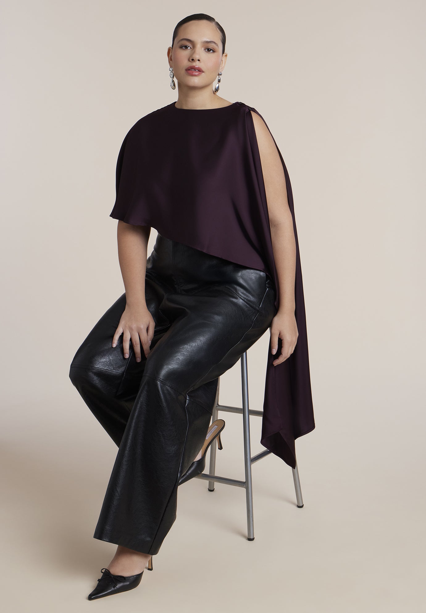 Cropped Satin Cape Top image number 3