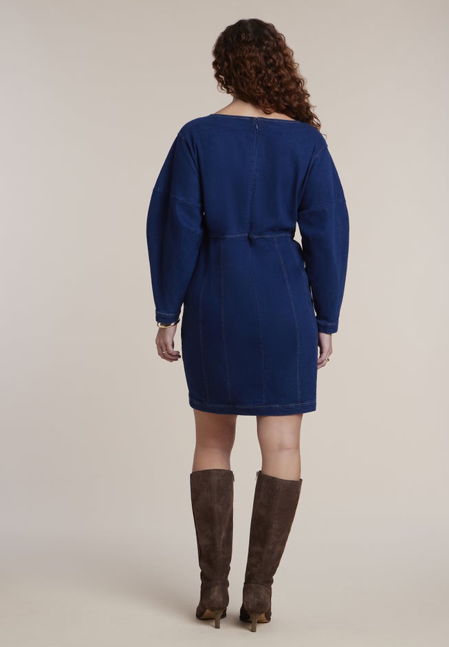 Seamed Denim Mini Dress image number 2