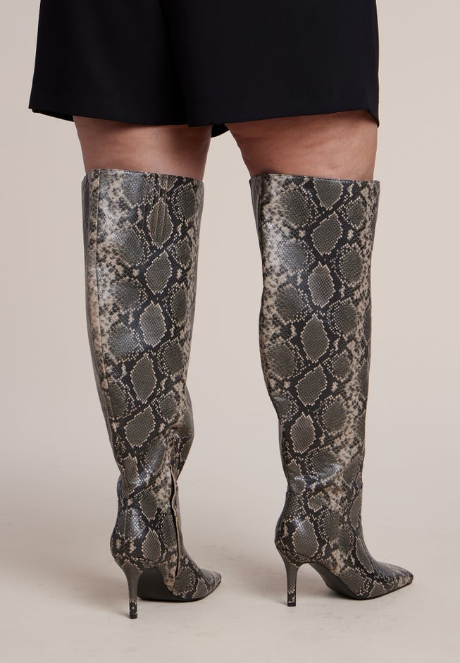 Embossed Faux Leather Knee-High Boot image number 2
