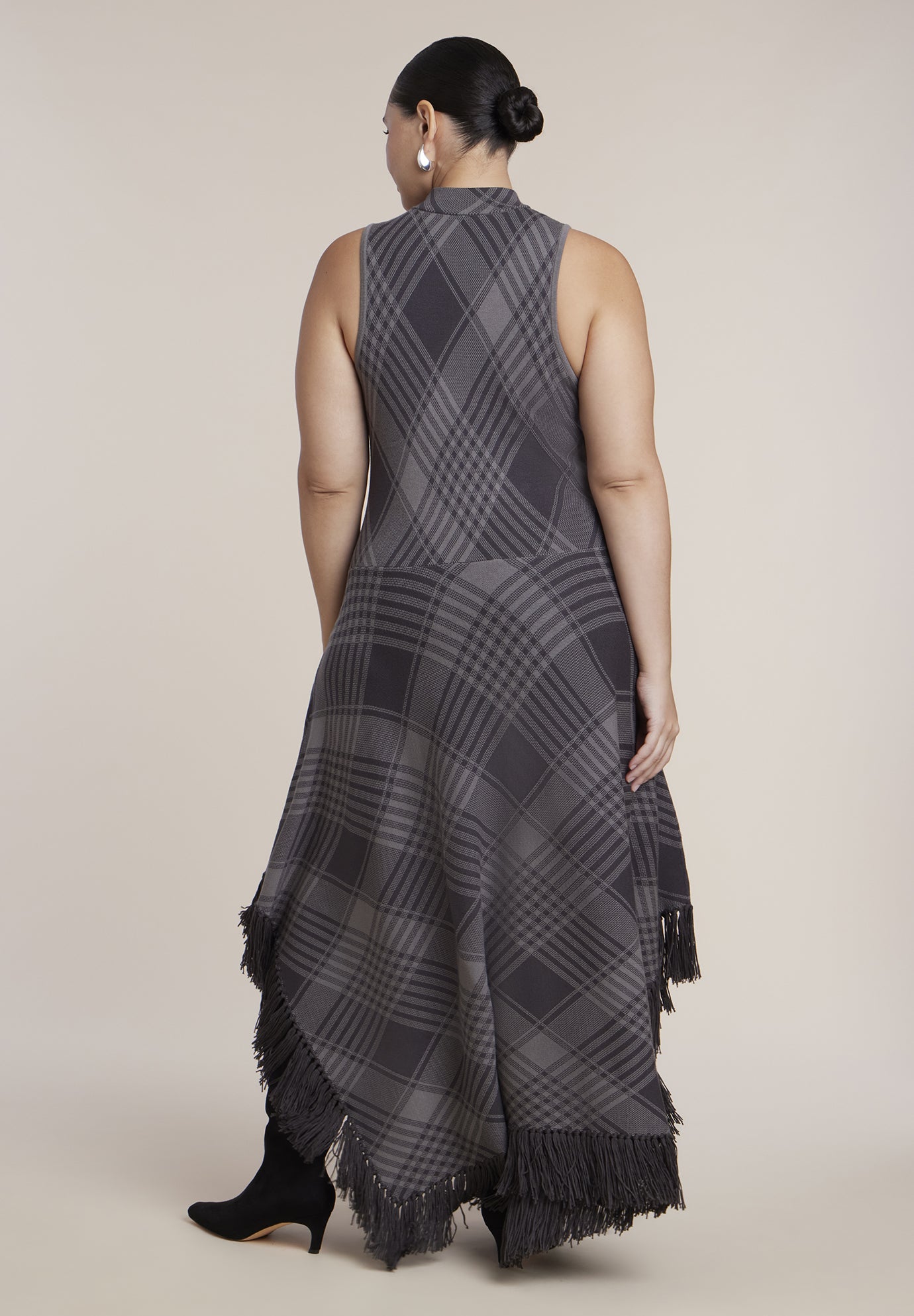 Fringe-Trim Plaid Sweater Maxi Dress image number 2