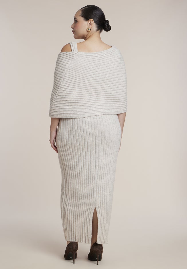 Brooch Detail Cape Sweater Midi Dress image number 1