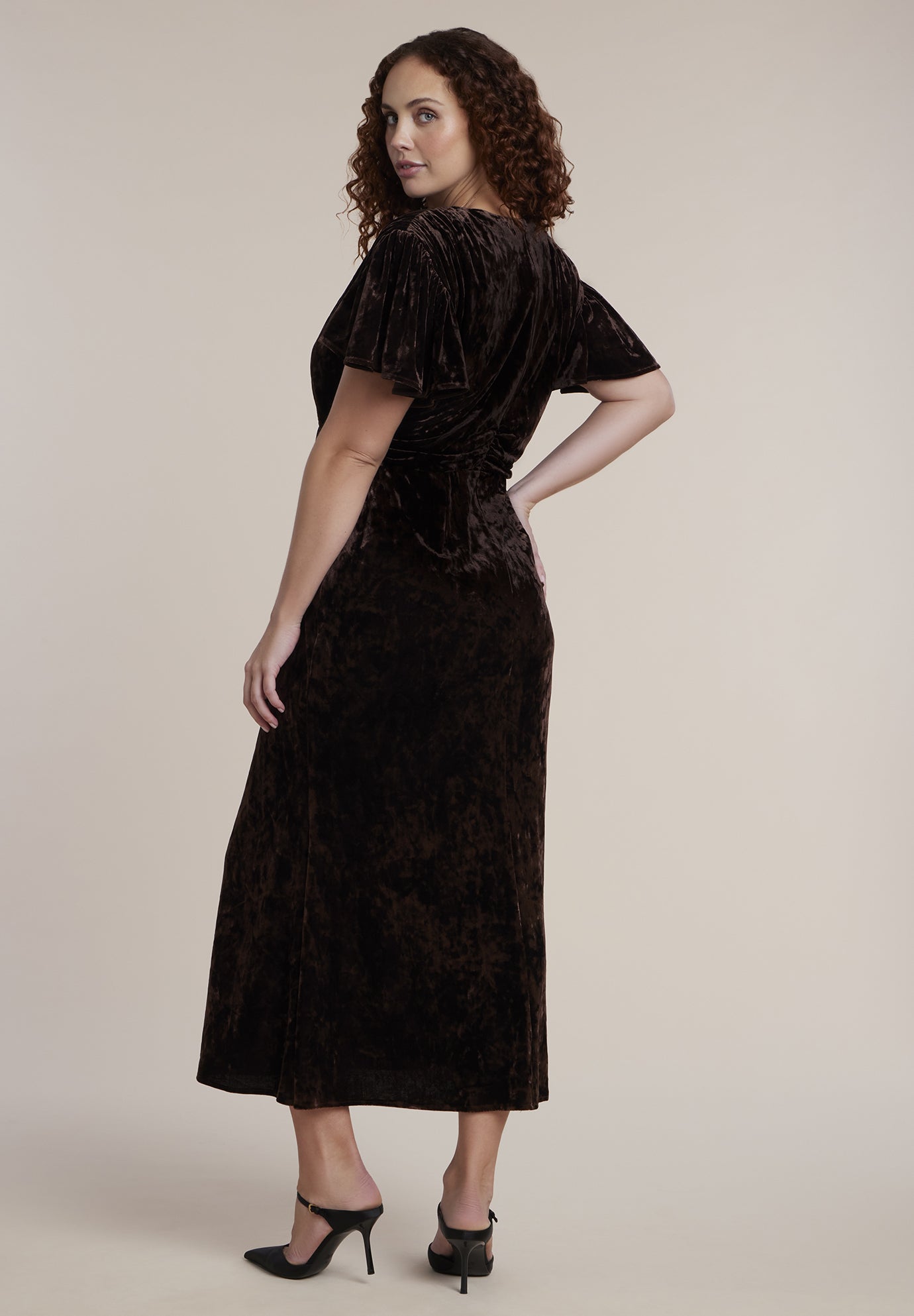 Crushed Velvet Strong Shoulder Maxi Dress image number 1
