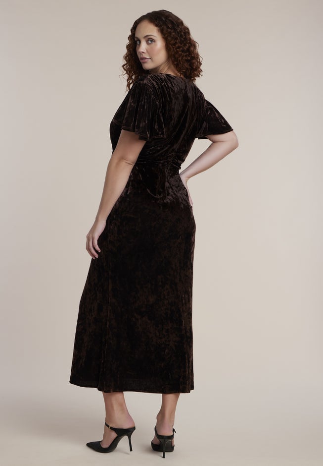 Crushed Velvet Strong Shoulder Maxi Dress image number 1