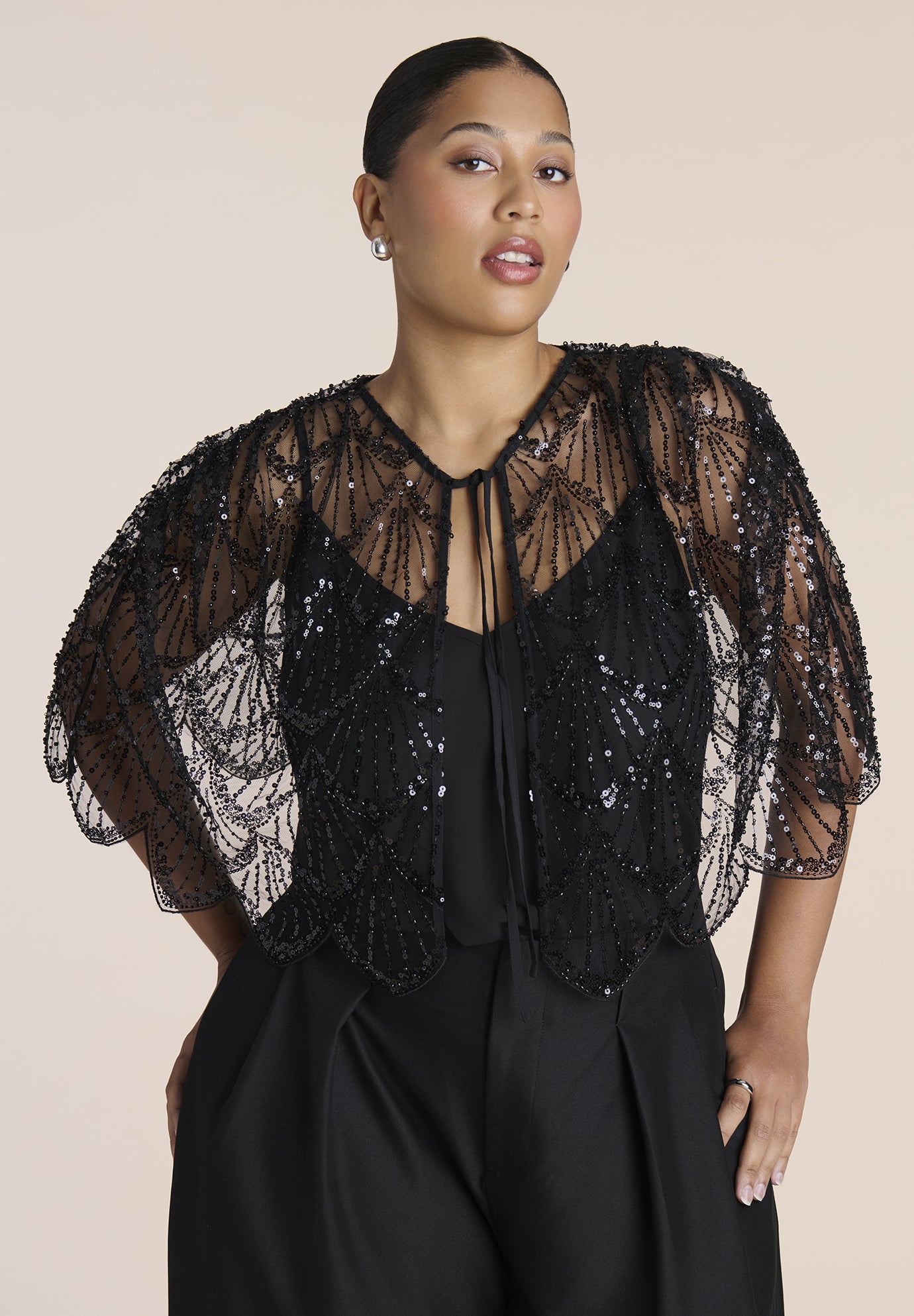 Embellished Sheer Capelet image number 0