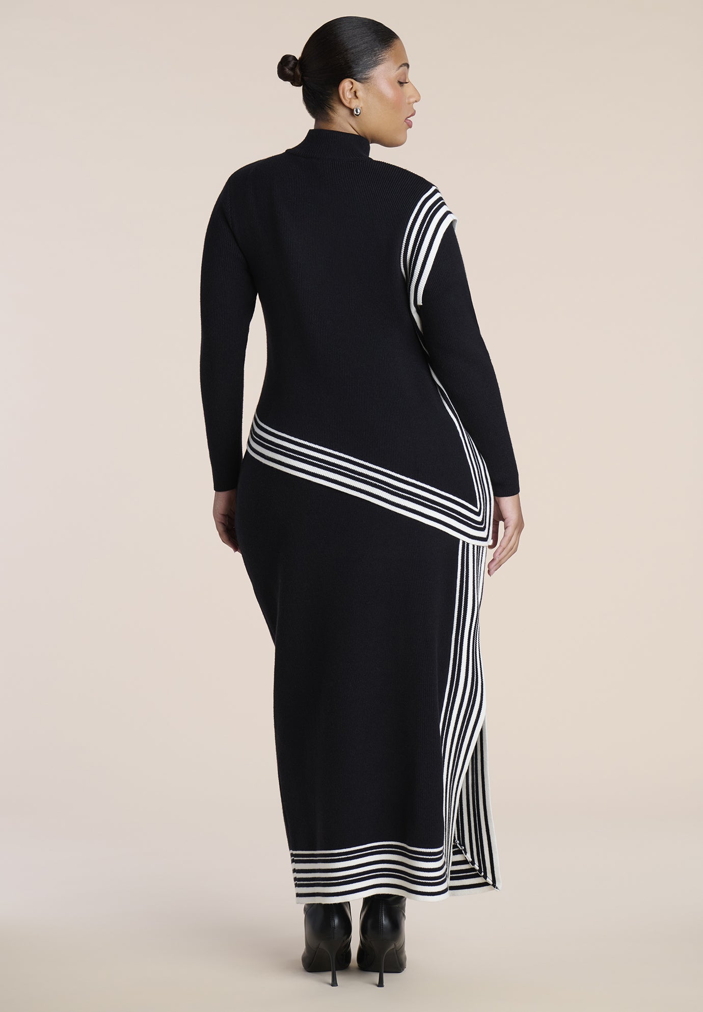 Stripe-Detail Asymmetric Turtleneck Sweater image number 1