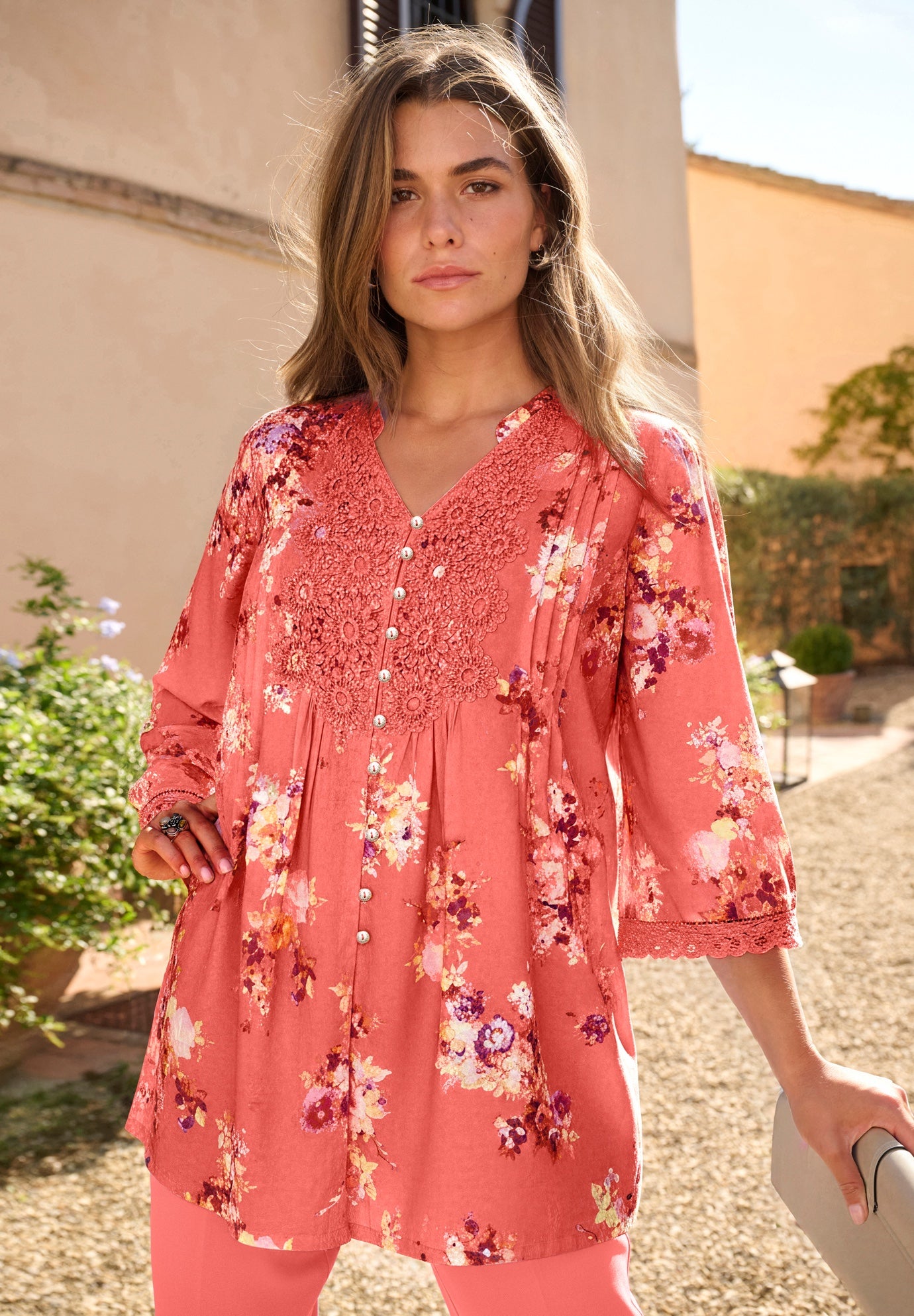 Plus Size Juliet Lace Trim Button-Down Shirt image number 0