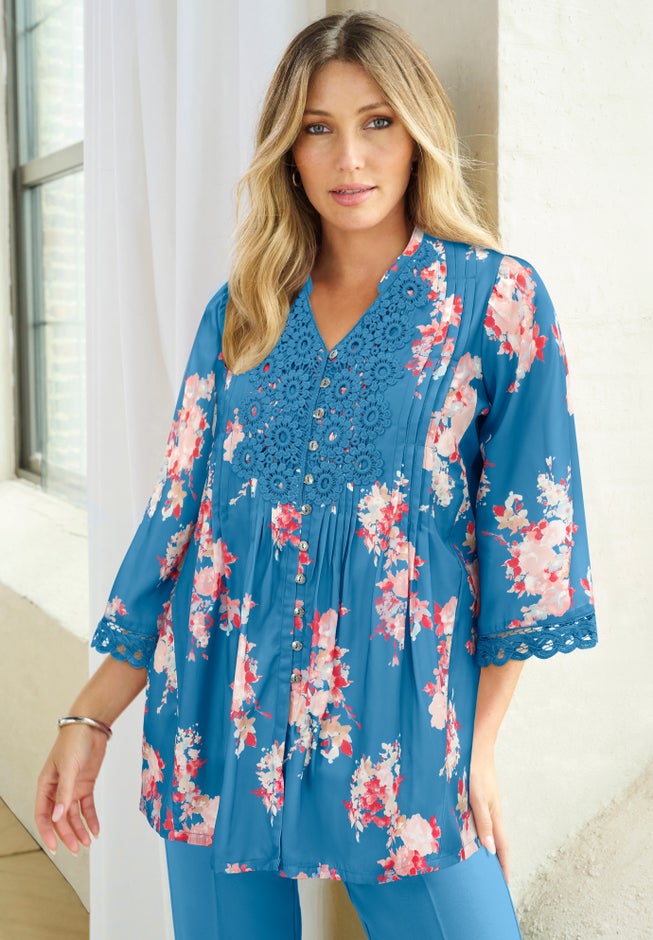 Plus Size Juliet Lace Trim Button-Down Shirt image number 5