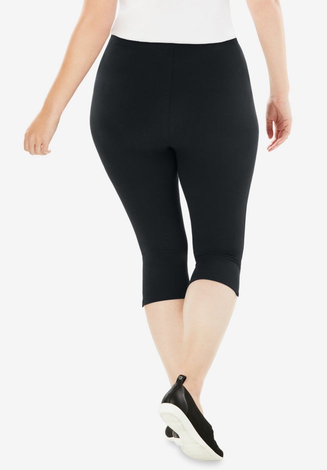 Stretch-Cotton Knit Pull-On Capri Leggings image number 2