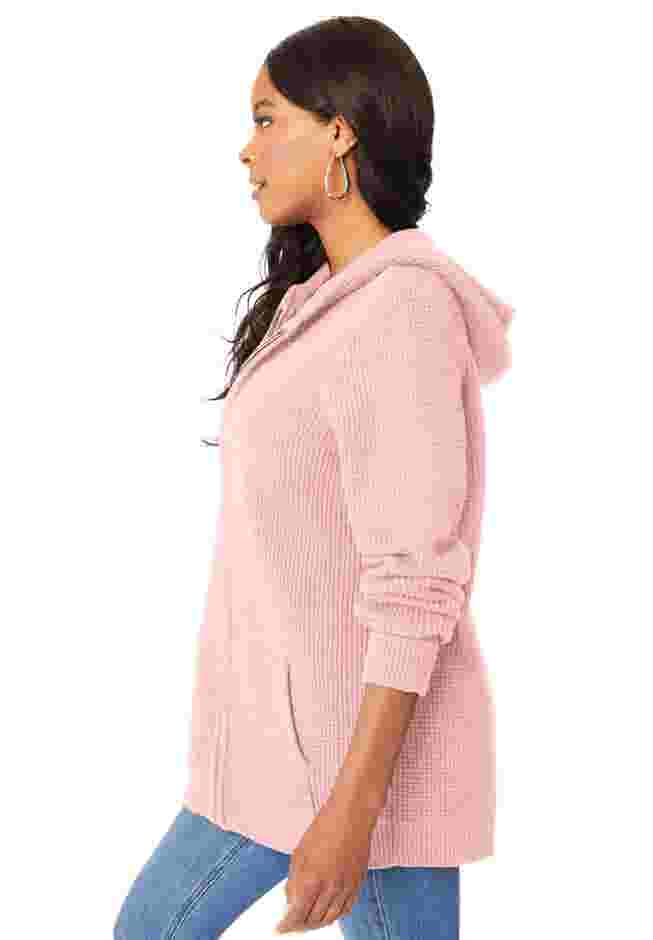 Plus Size Waffle Knit Zip Hoodie image number 6