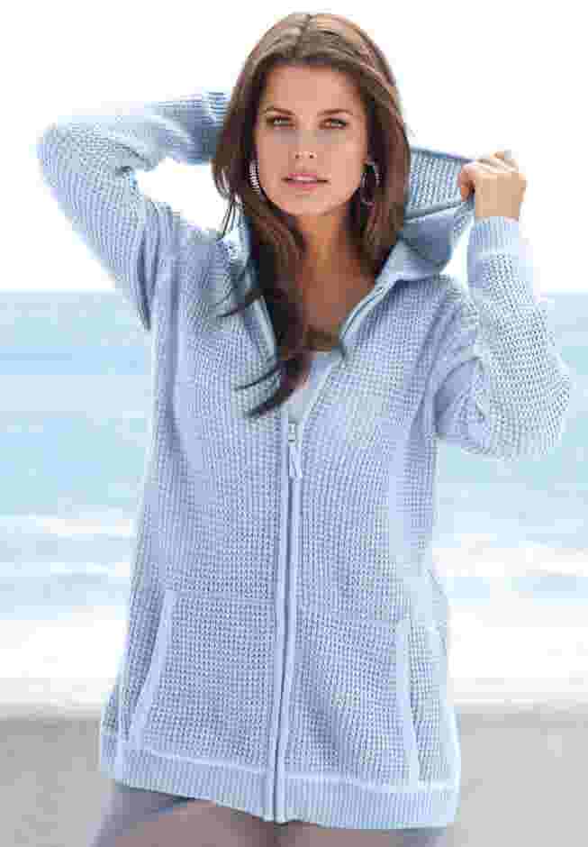 Plus Size Waffle Knit Zip Hoodie image number 10