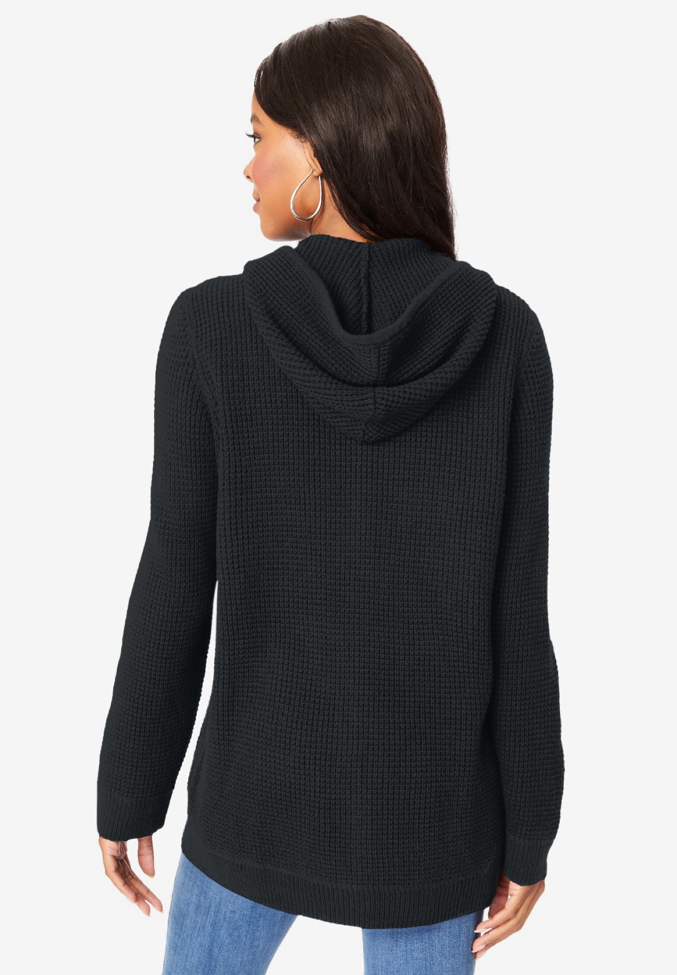 Plus Size Waffle Knit Zip-Front Relaxed Hoodie image number 2